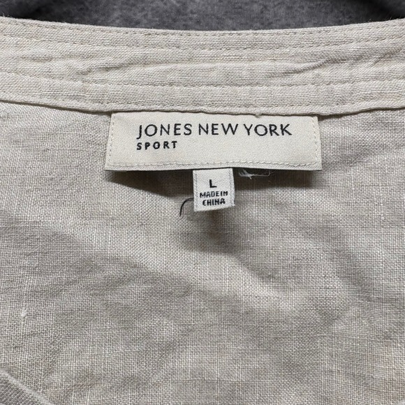 Jones New York 100% Linen Button Up Shirt Womens L Beige Asymmetric Lagenlook - Picture 4 of 10